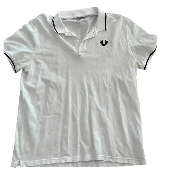 True Religion World Tour White Short Sleeve Polo Shirt Size 2XL - Picture 1 of 4